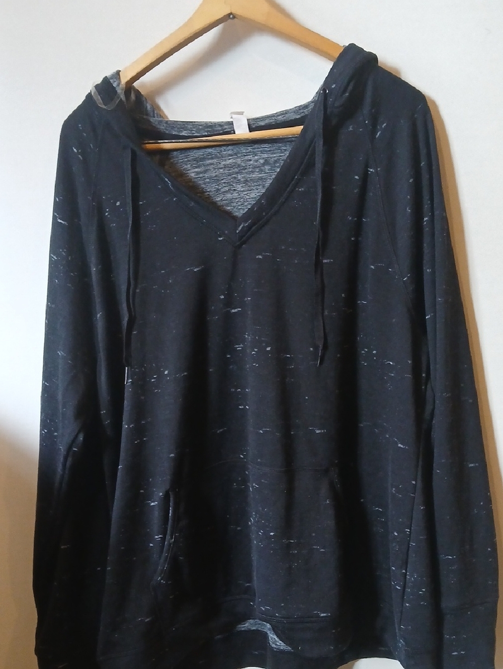 Ideology Women's XXL Black Marled V-Neck Long Sleeve Lt Wt Pullover Hoodie